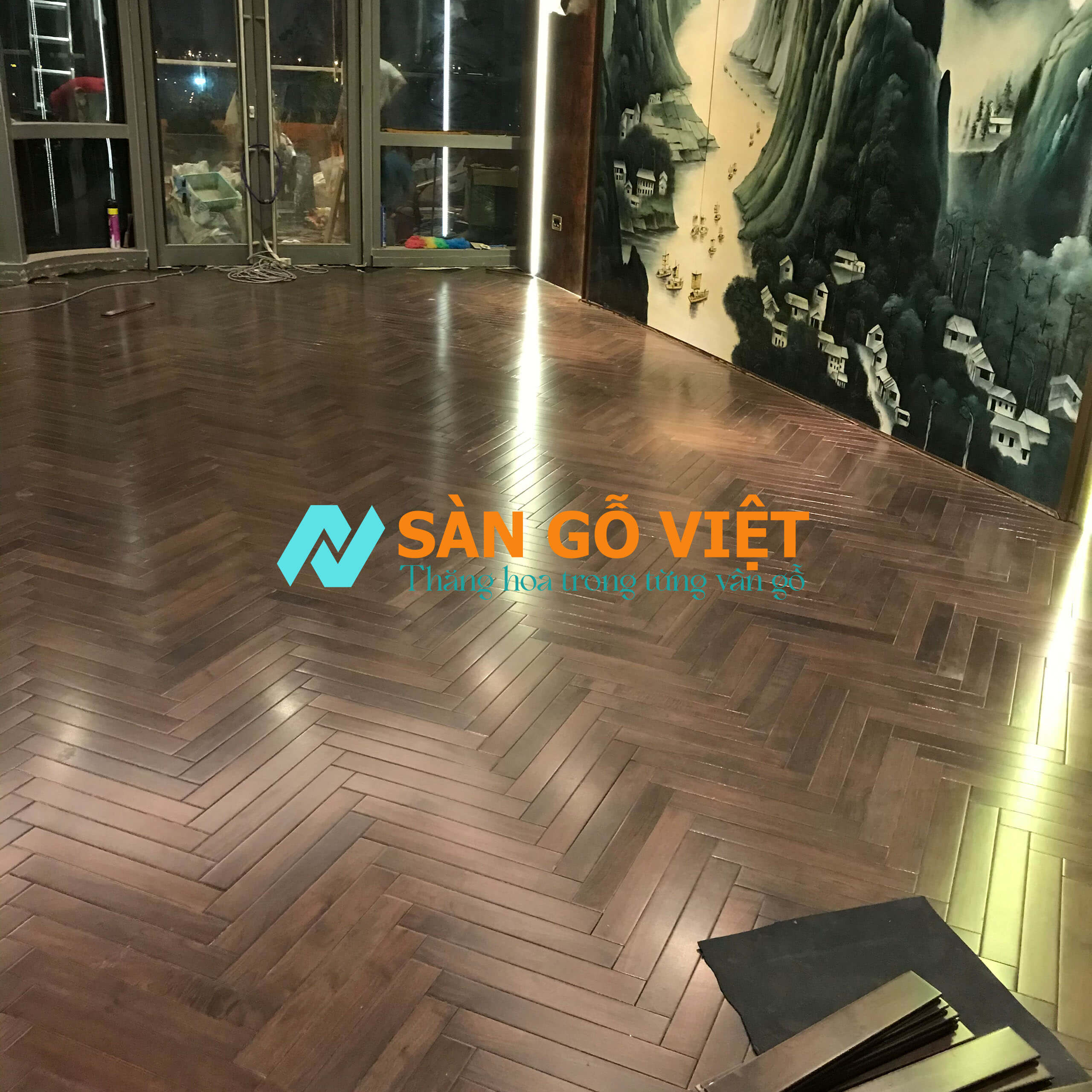 Sàn gỗ óc chó xương cá